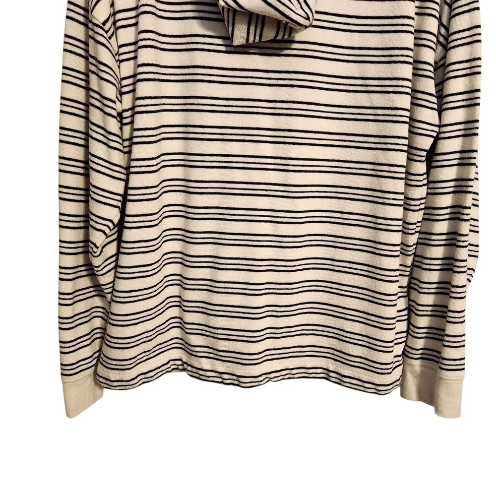 J. Crew | Women's Cream and Black Striped Hoodie Pullover (Size Large)
